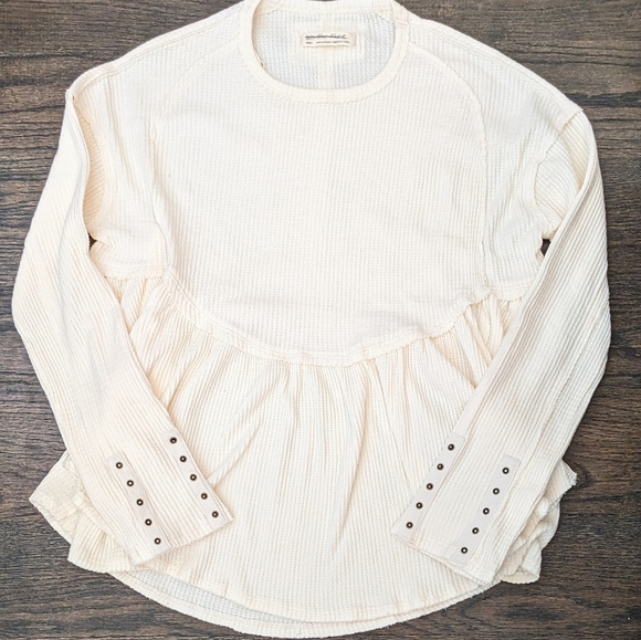 We The Free Tops - New Free People We the Free Cream Waffle Thermal Peplum Top Small